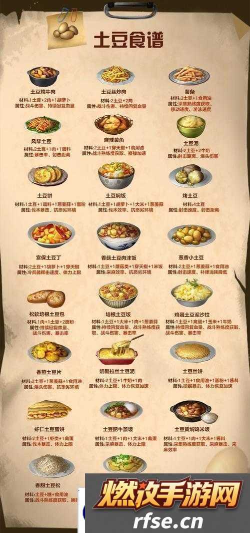 明日之后土豆食谱配方汇总